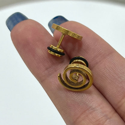 Surgical Steel 16 Gauge Fake Plugs with PVD Gold Spiral Swirl - Pair - photo 4