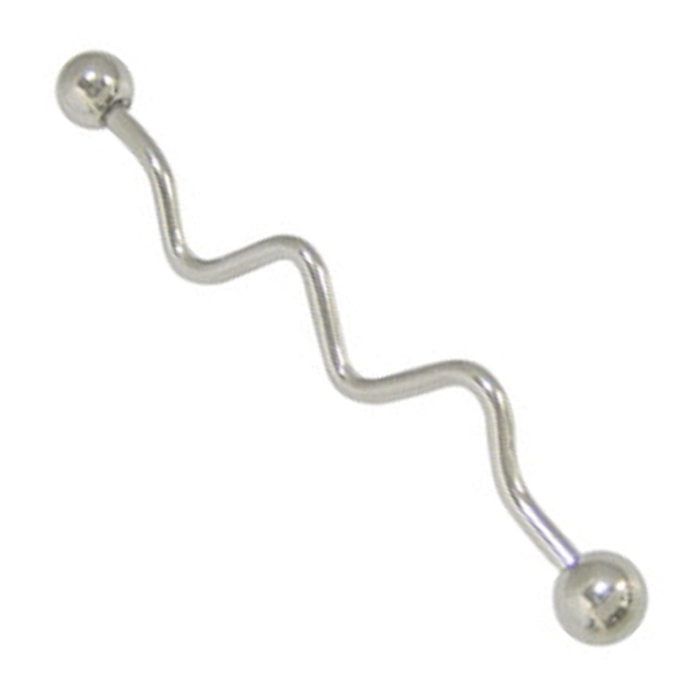 Surgical Steel 14 Gauge Industrial Barbell with Spiral Wave