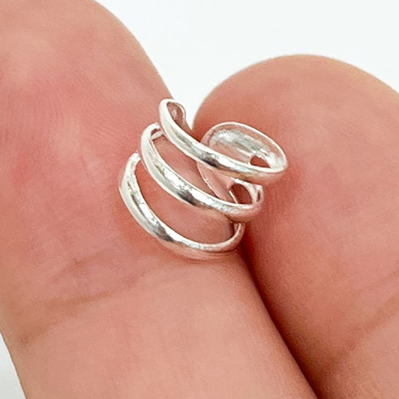 Silver Fake Clip On Non Piercing Triple Helix Ear Cartilage Cuff Ring