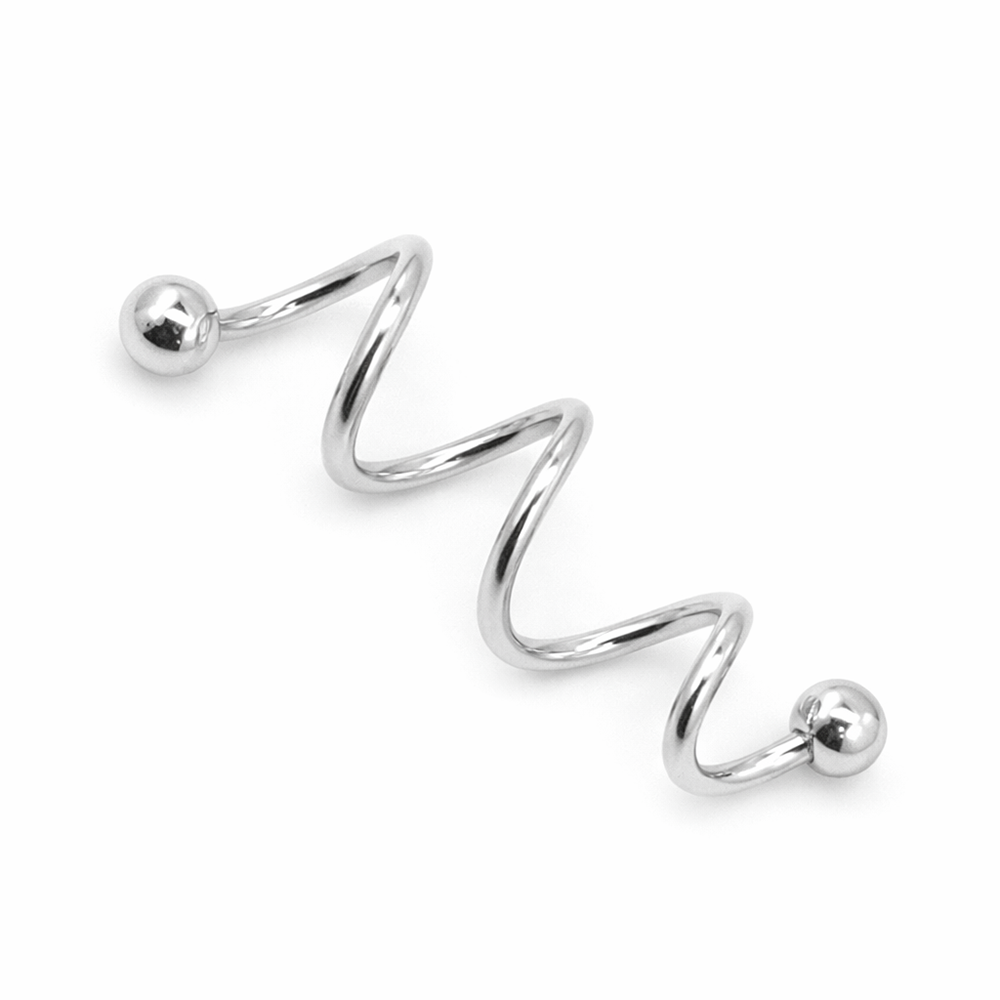 Surgical Steel 14 Gauge Industrial Barbell with Triple Twist Spirals