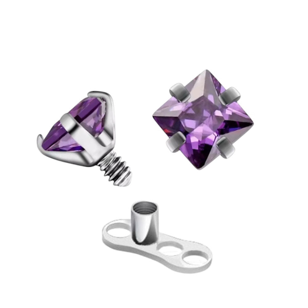 Surgical Steel 14 Gauge CZ Dermal Anchor Tops & Bases - 18 Pack