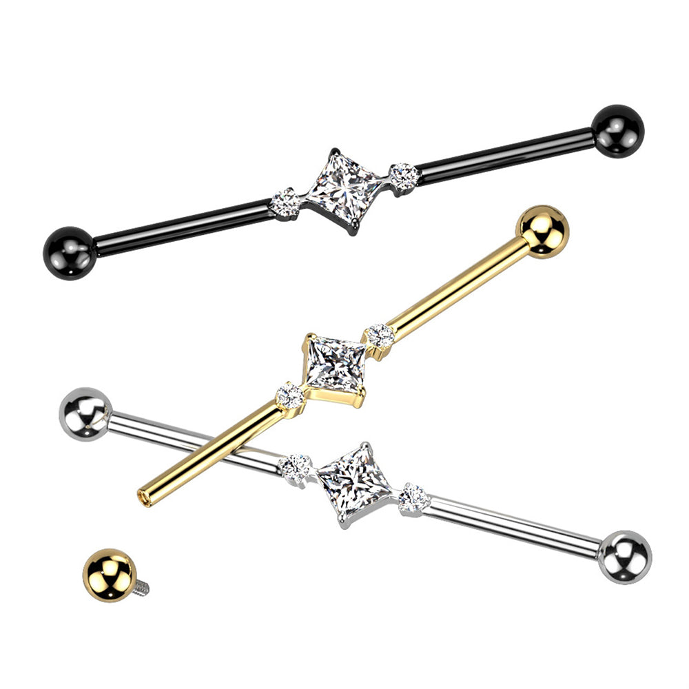 Titanium 14 Gauge Square CZ Industrial Barbell