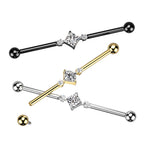 Titanium 14 Gauge Square CZ Industrial Barbell
