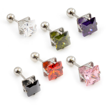 Surgical Steel 16 Gauge Square Prong CZ Stud Barbell
