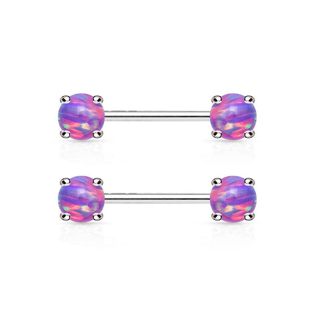Surgical Steel 14 Gauge Opal Nipple Barbell - Pair