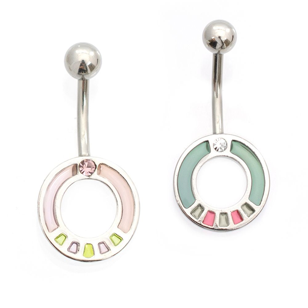 Surgical Steel 14 Gauge Belly Ring Luxe Modz Pastel Stained Glass CZ