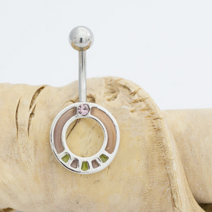 Surgical Steel 14 Gauge Belly Ring Luxe Modz Pastel Stained Glass CZ - photo 4