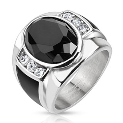 Surgical Steel Ring with Diamond Cut Onyx Stone