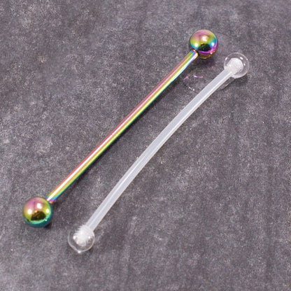 Surgical Steel Anodized Industrial Barbell 14 Gauge 38 MM & Retainer