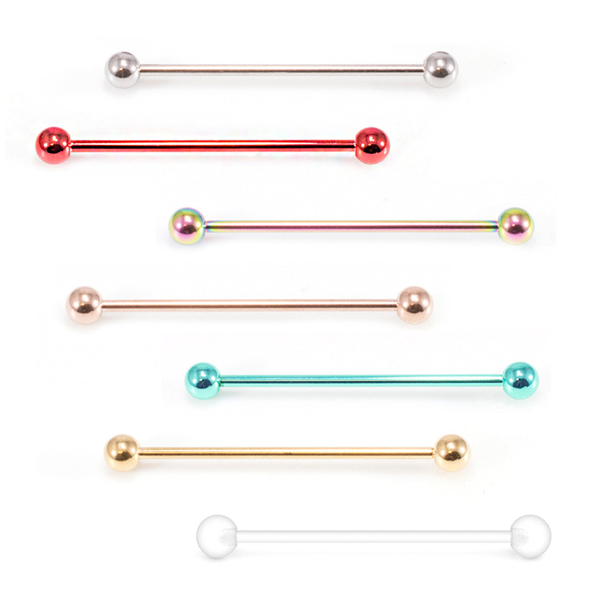 Surgical Steel Anodized Industrial Barbell 14 Gauge 38 mm & Retainer - Kruelty