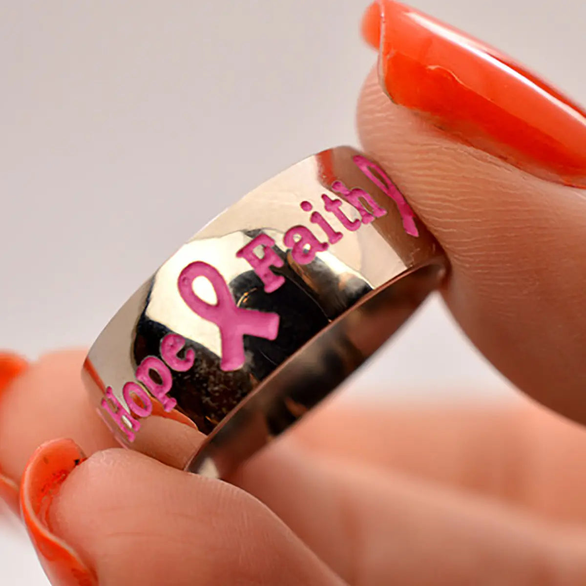 Surgical Steel Pink Ribbon Awareness Band Ring Courage Hope Faith - photo 2