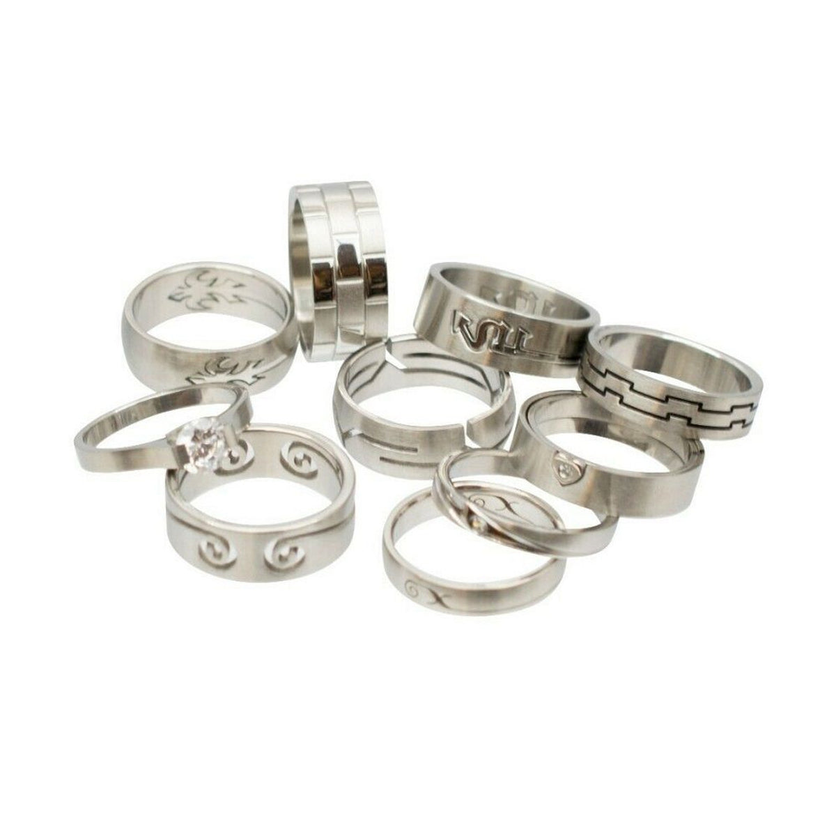 Surgical Steel Rings Assorted Designs No Duplicates - 6 Pack