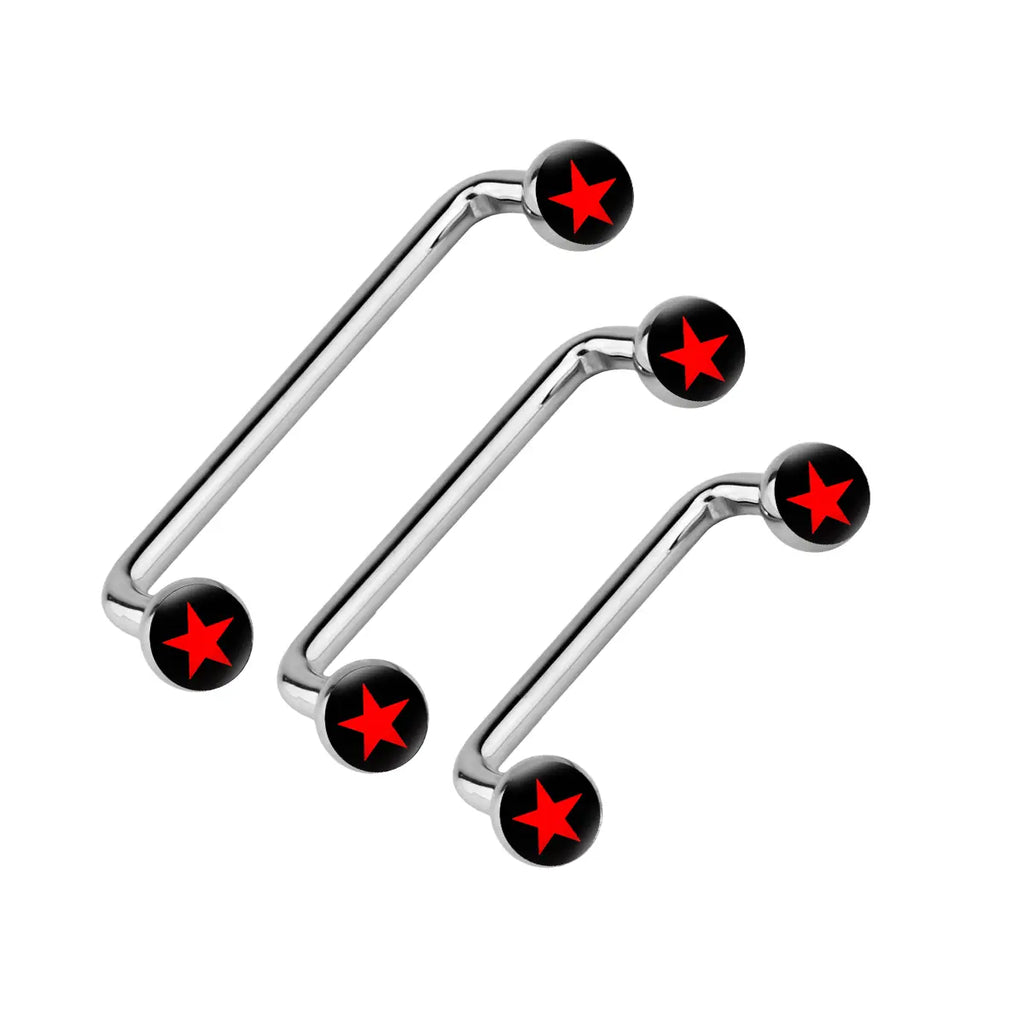 Surgical Steel 14 Gauge Star Logo Flat Disc Staple Surface Barbell