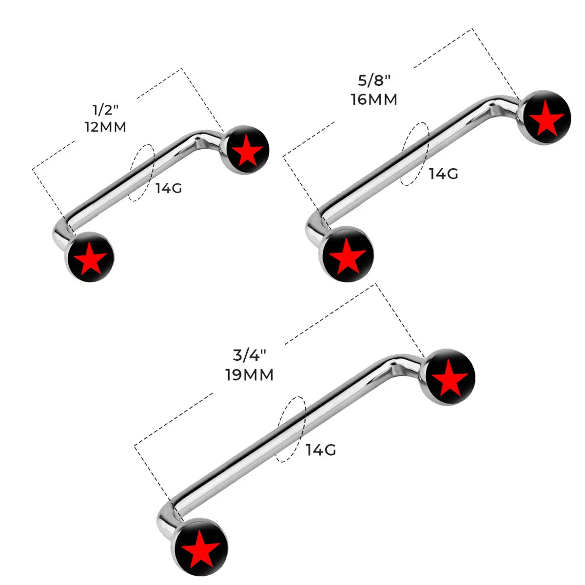 Surgical Steel 14 Gauge Star Logo Flat Disc Staple Surface Barbell