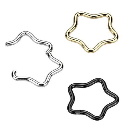 Titanium Star Hinged Segment Ring 18 Gauge 8mm & 10mm - 3 Colors