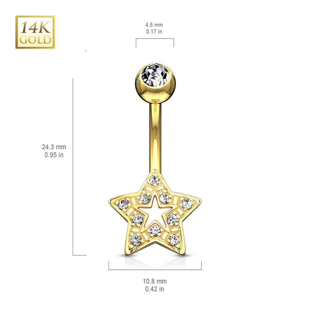 14K Solid Gold 14 Gauge Belly Ring with CZ Star - photo 2