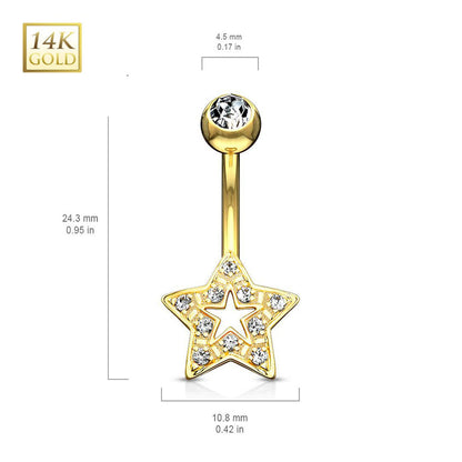14K Solid Gold 14 Gauge Belly Ring with CZ Star - photo 2