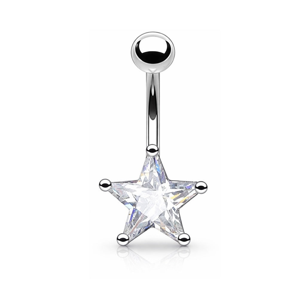 Surgical Steel 14 Gauge Belly Ring with CZ Star