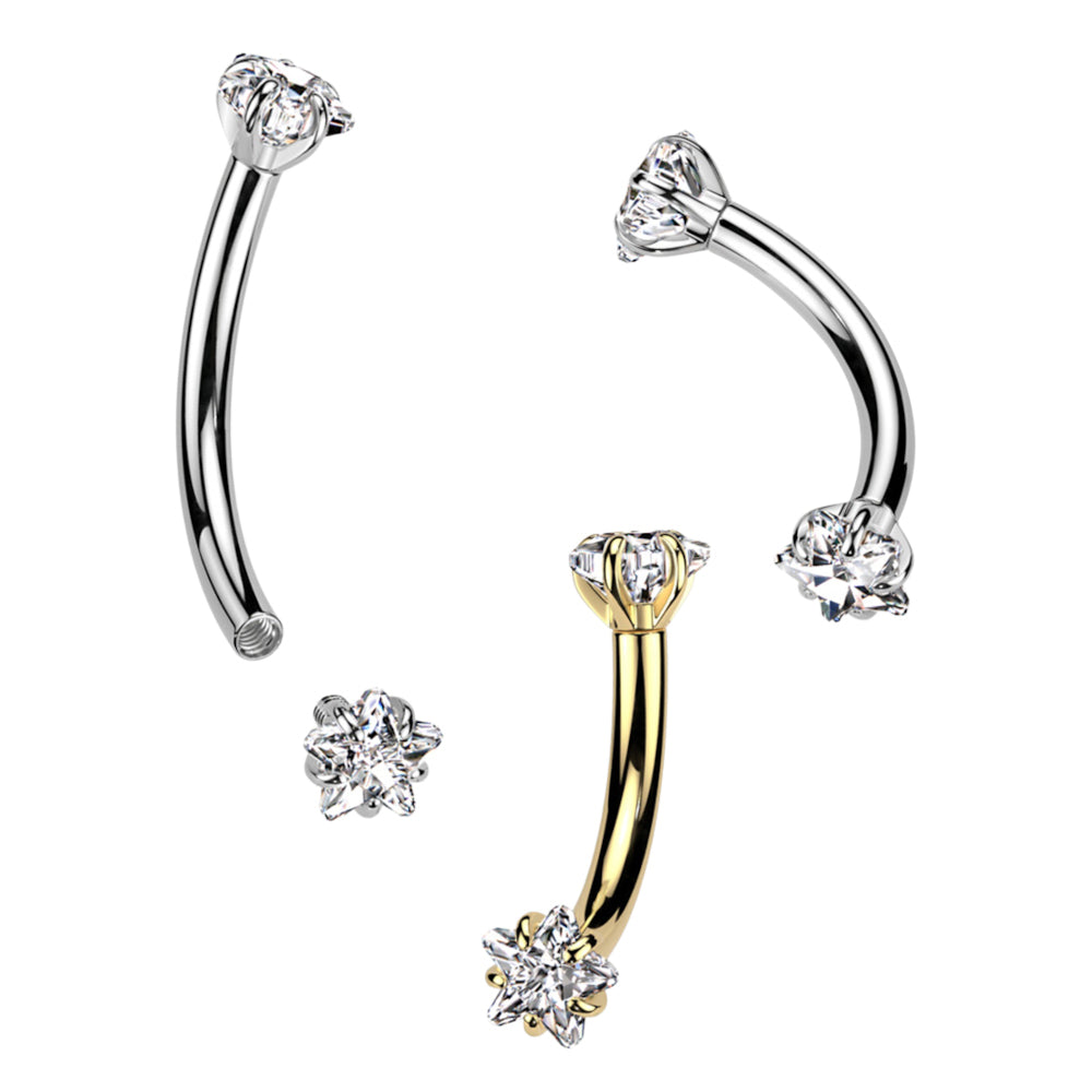 Titanium Curved Eyebrow Barbell 16G 8mm with Star CZ