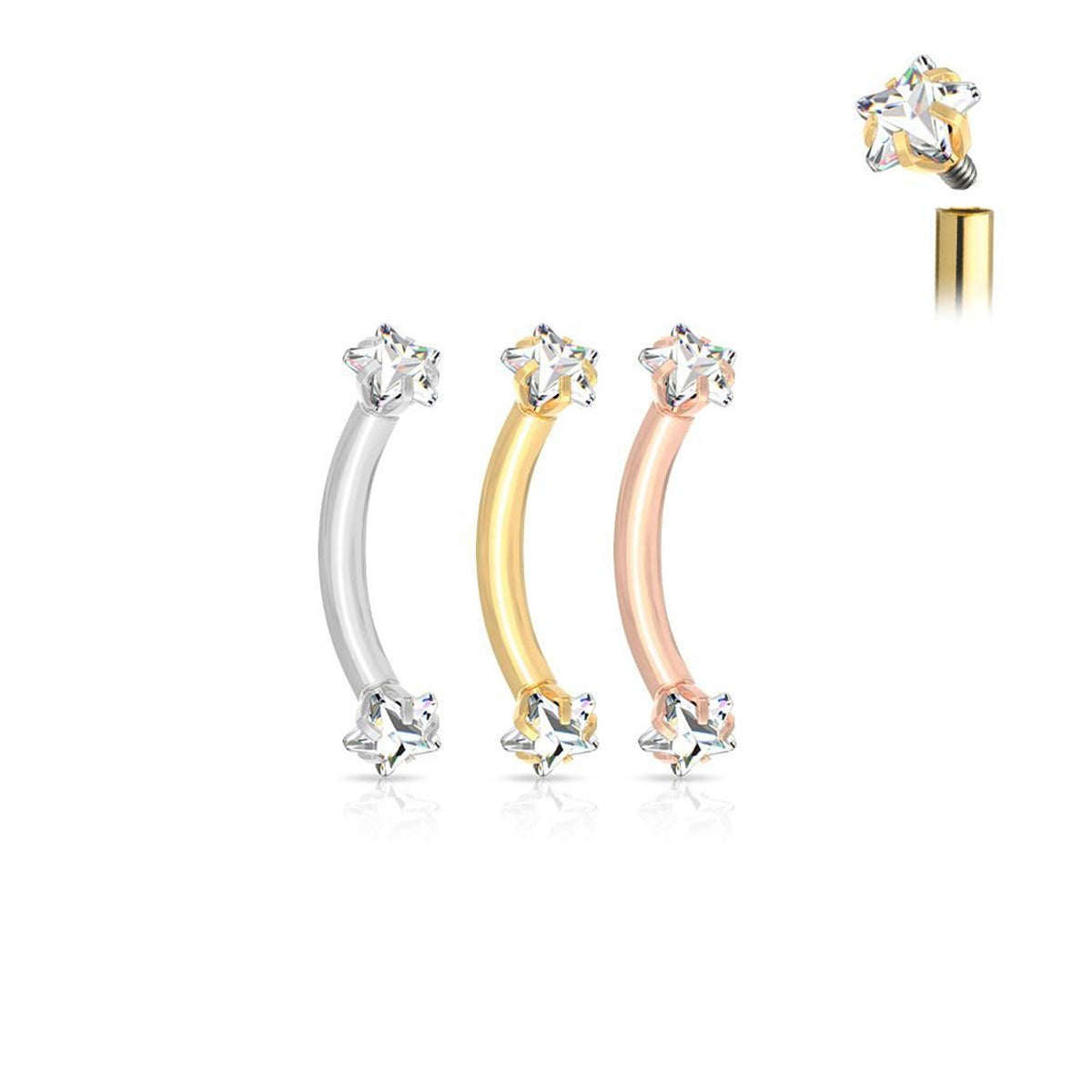 Surgical Steel 16 Gauge Curved Barbell with Star CZ