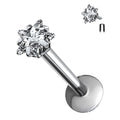 Titanium 16 Gauge Prong CZ Star Flat Back Labret Stud