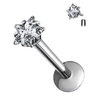 Titanium 16 Gauge Prong CZ Star Flat Back Labret Stud