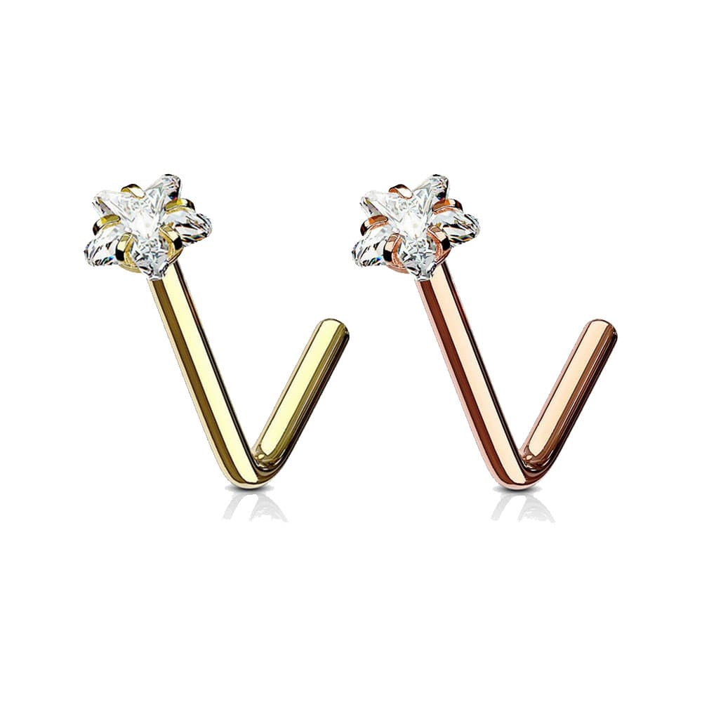 Surgical Steel L-Shaped Nose Stud with Star CZ - 18 & 20 Gauge - photo 5