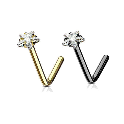 Surgical Steel L-Shaped Nose Stud with Star CZ - 18 & 20 Gauge - photo 4