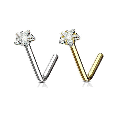 Surgical Steel L-Shaped Nose Stud with Star CZ - 18 & 20 Gauge - photo 3