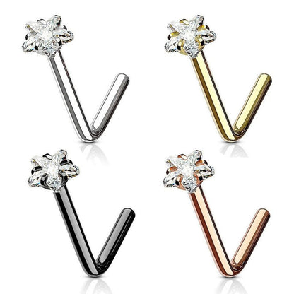 Surgical Steel L-Shaped Nose Stud with Star CZ - 18 & 20 Gauge