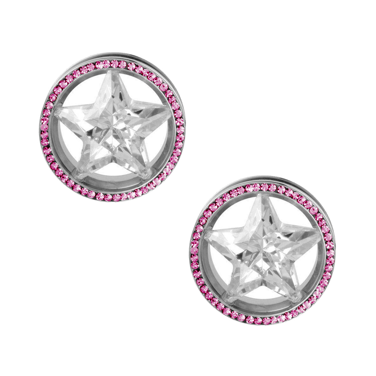 Surgical Steel 6 to 2 Gauge Star CZ Screw Fit Ear Tunnels - Pair