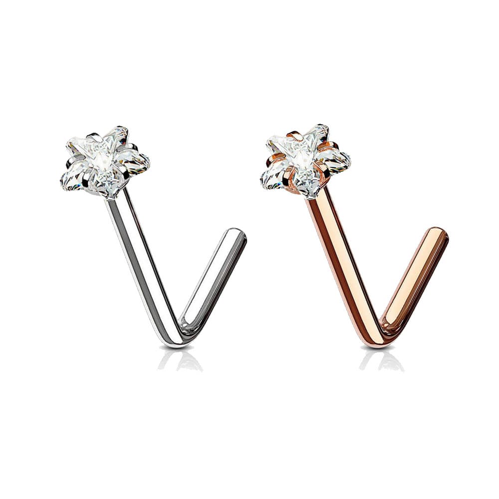 Surgical Steel L-Shaped Nose Stud with Star CZ - 18 & 20 Gauge - photo 6