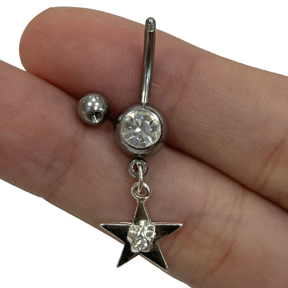 Surgical Steel 14 Gauge Curved Belly Barbell with Clear CZ Star - photo 2