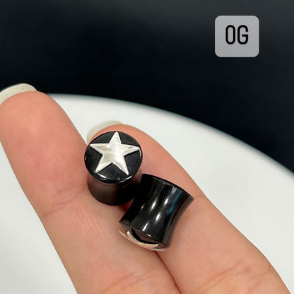Black Organic Bone Double Flare Ear Plugs with Star 6G to 12mm - Pair - photo 10