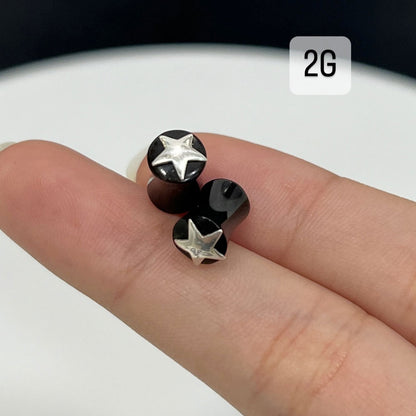 Black Organic Bone Double Flare Ear Plugs with Star 6G to 12mm - Pair - photo 11