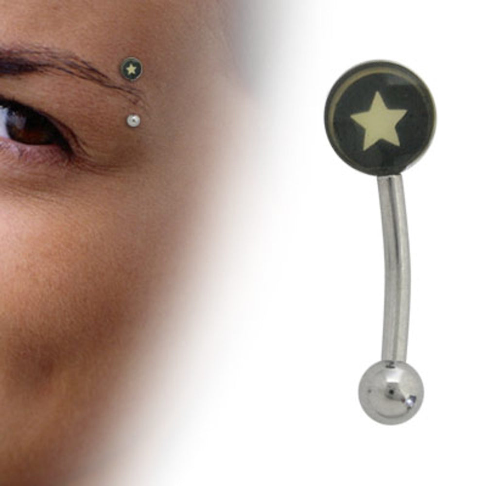 Surgical Steel 16 Gauge Curved Eyebrow Barbell Star with Logo