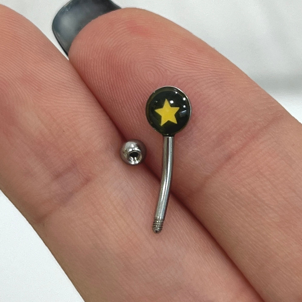 Surgical Steel 16 Gauge Curved Eyebrow Barbell Star with Logo - photo 3