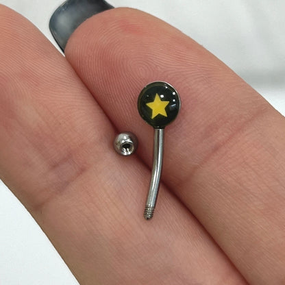 Surgical Steel 16 Gauge Curved Eyebrow Barbell Star with Logo - photo 3
