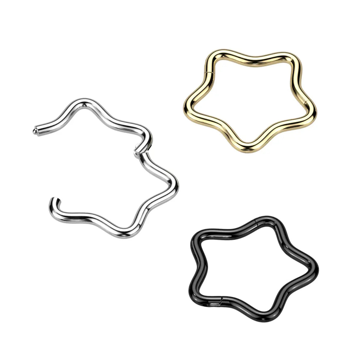 Titanium Hinged Segment Hoop Ring 18 Gauge - 8 & 10 mm Star Shape - Kruelty
