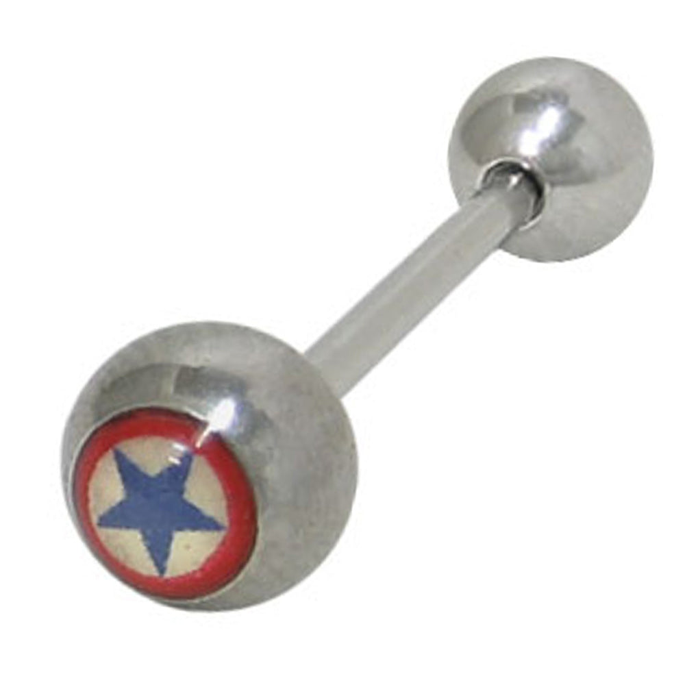 Surgical Steel 14 Gauge Tongue Barbell Ring with Star Logo