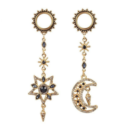 Surgical Steel 2 to 1 Inch Screw Fit Tunnel with Dangle Star Moon