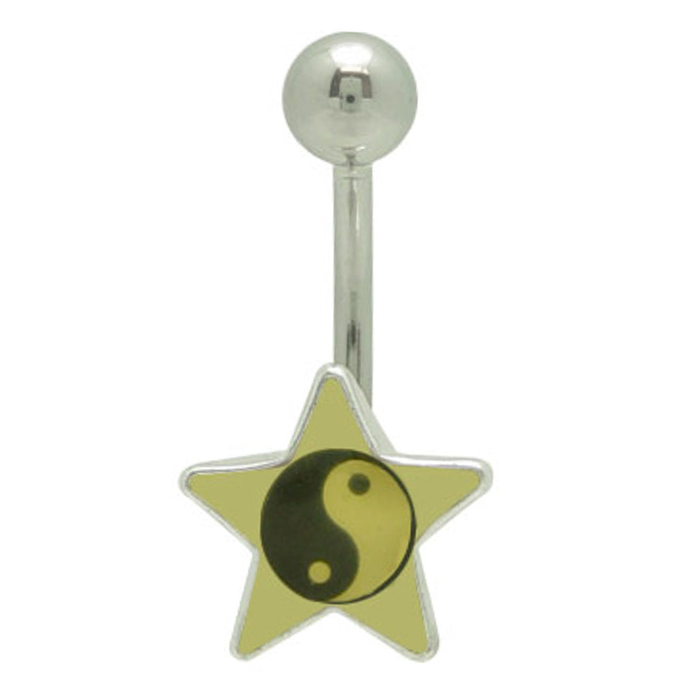 Surgical Steel 14 Gauge Belly Button Ring Star with Yin Yang