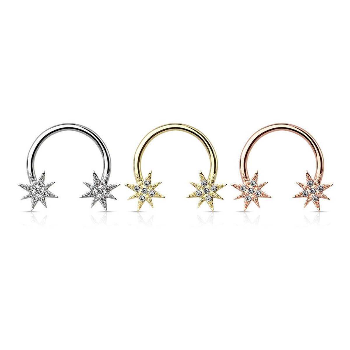 Surgical Steel 14 Gauge Horseshoe Circular Barbell with CZ Starburst