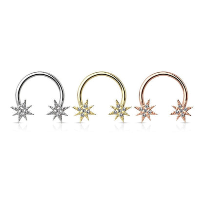Surgical Steel 14 Gauge Horseshoe Circular Barbell with CZ Starburst