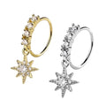 Surgical steel nose hoop with starburst CZ dangle