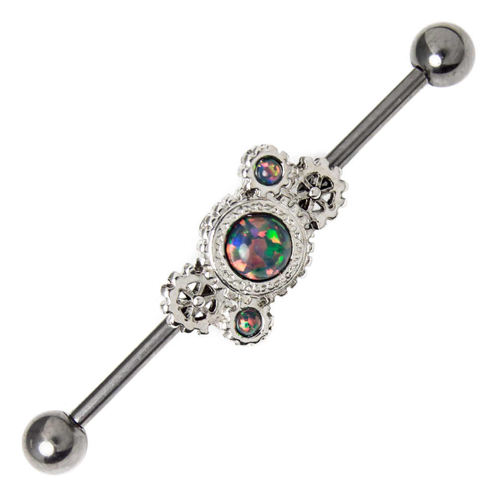 Surgical Steel 14 Gauge Industrial Barbell Steampunk Opal - 3 Pack