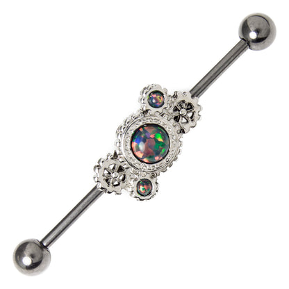 Surgical Steel 14 Gauge Industrial Barbell Steampunk Opal - 3 Pack