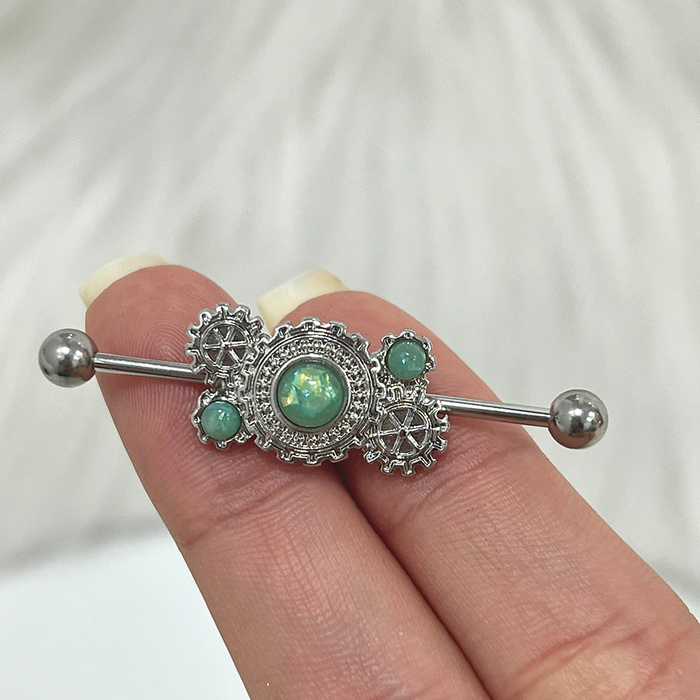 Surgical Steel 14 Gauge Industrial Barbell with Steampunk Opal - photo 5