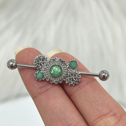 Surgical Steel 14 Gauge Industrial Barbell with Steampunk Opal - photo 5