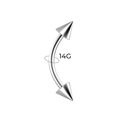 Surgical Steel 14 Gauge Curved Barbell with Spike Ends - photo 3